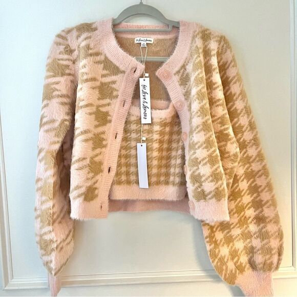 For Love and Lemons Cher Houndstooth Cardigan Sweater and Tank Set 1X NWT - Picture 6 of 15
